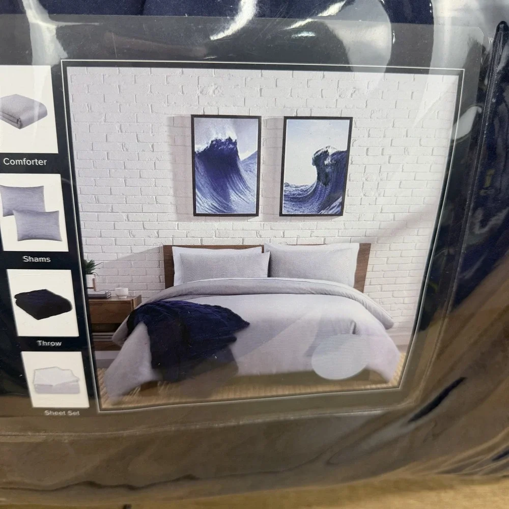 Brooks Brothers 8 Piece Bedding Sheet Sham Throw Set Blue & White Stripe KING